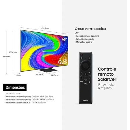Samsung Smart TV 65" QLED 4K 65Q65D - Tecnologia de Pontos Quânticos, Design AirSlim